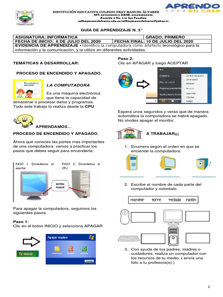 Guia 3 Y 4 Informatica Grado 1 Julio Descargar Gratis Pdf
