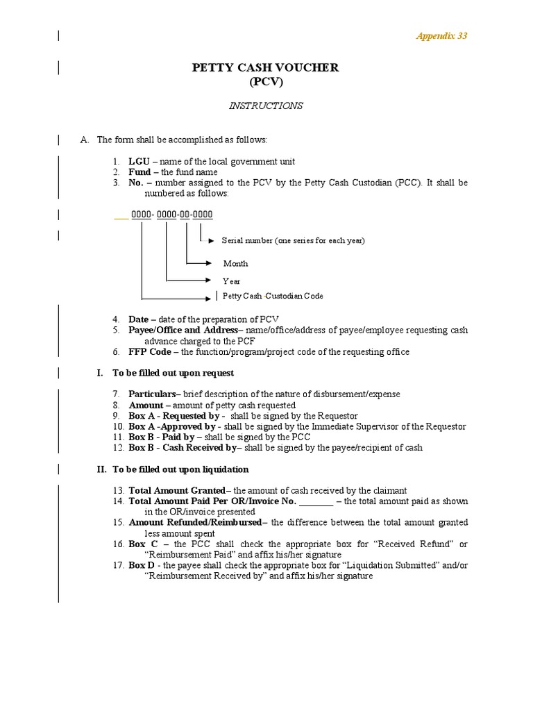 Appendix 33 - Instructions - PCV | PDF | Payments | Financial Services