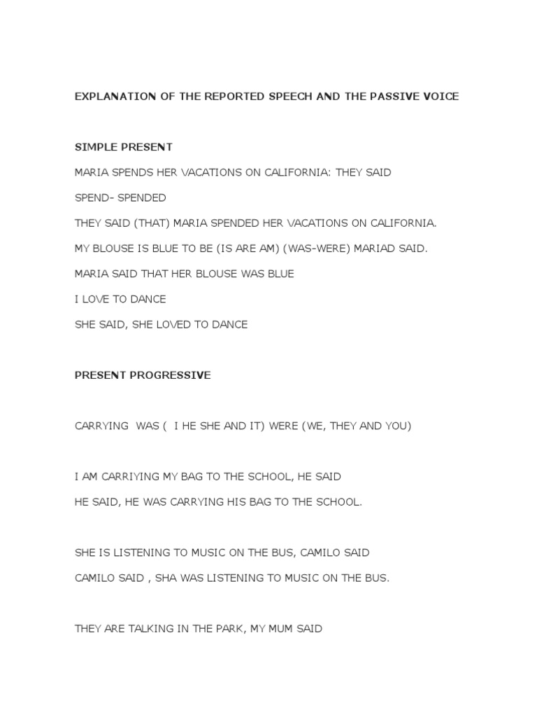 Explanation of The Reported Speech and The Passive Voice | PDF | Poetry