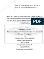 Aplicación de La Hipnosis Clinica A Estudiantes Del Centro de Practica Unidad de Apoyo para Ser Utilizada Como Herramienta Alternativa en Psicoterapia