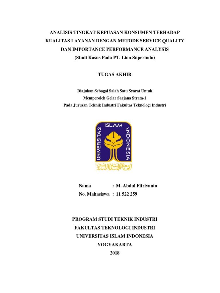 Analisis Tingkat Kepuasan Konsumen Terhadap Kualitas Layanan Dengan ...