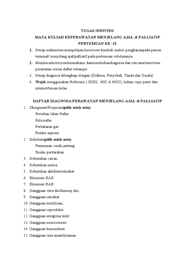 Diagnosa Dan Rencana Perawatan Menjelang Ajal | PDF