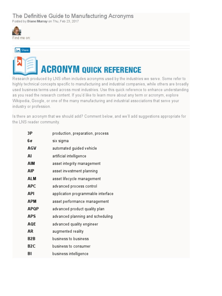 The Definitive Guide To Manufacturing Acronyms PDF Product
