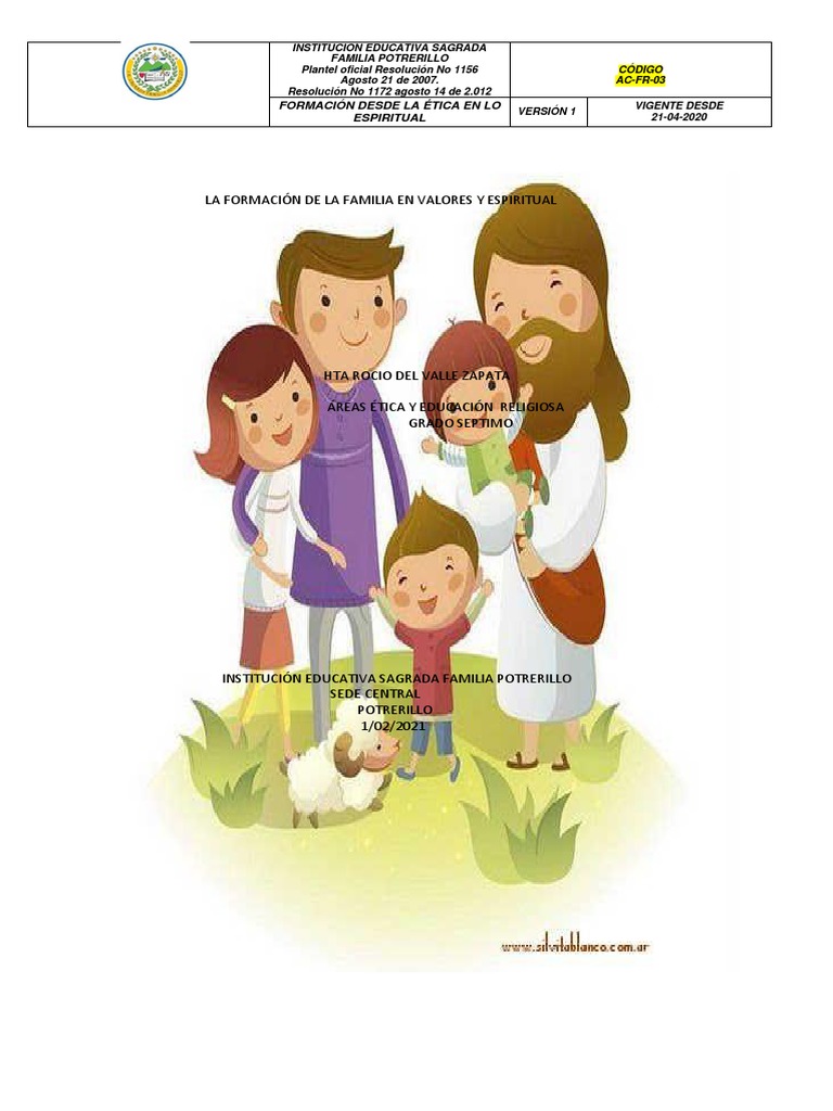 GUIA 1 - Etica y Valores y Educacion Religiosa 7 - 2021 | PDF | Familia ...