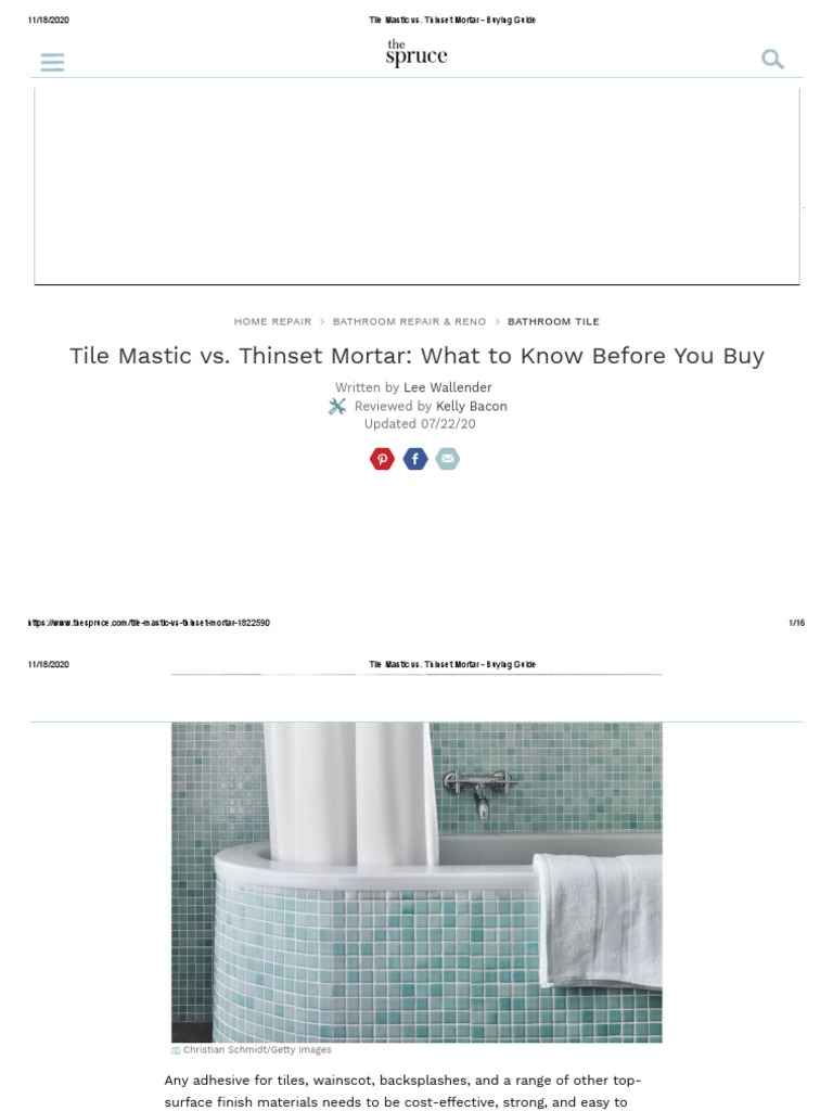Tile Mastic vs. Thinset Mortar Buying Guide PDF Tile Flooring