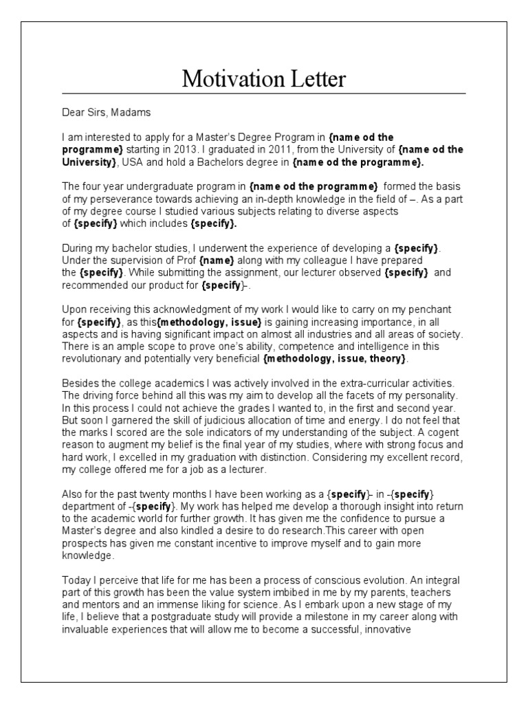 Master’s Degree Motivation Letter | PDF | Academic Degree | Bachelor's ...
