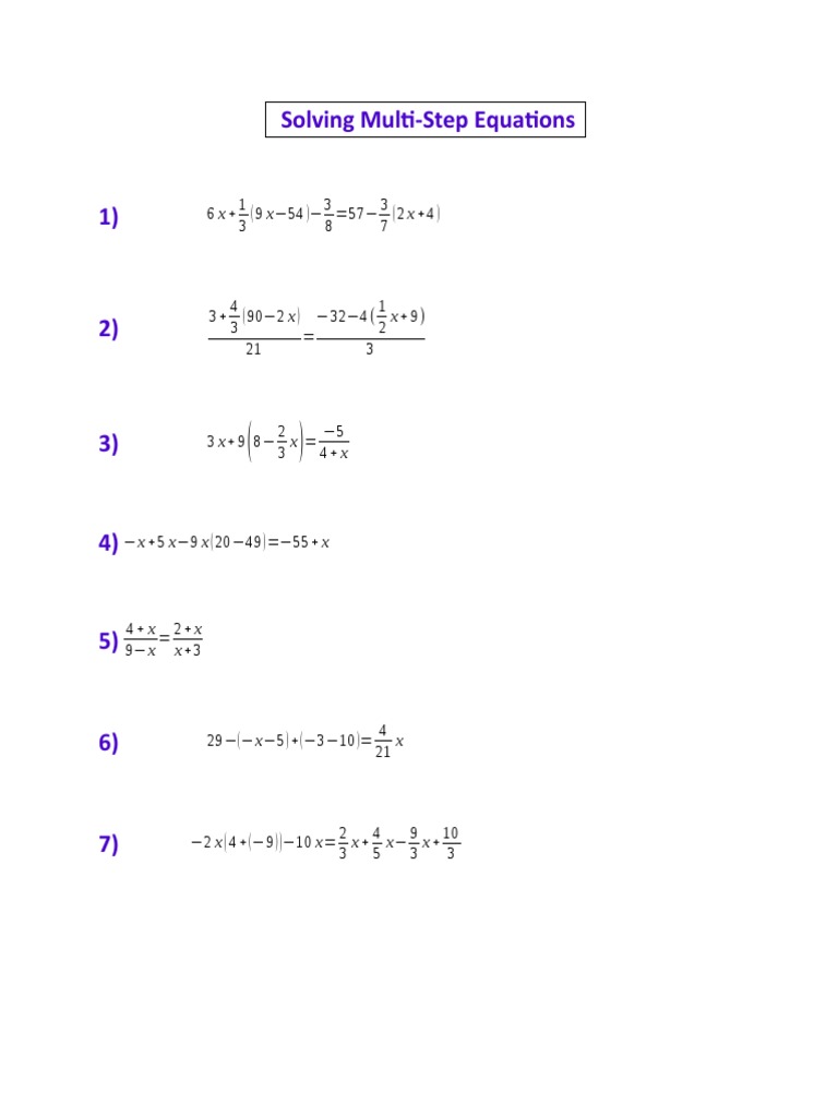 Challenging Multi-Step Equations | PDF