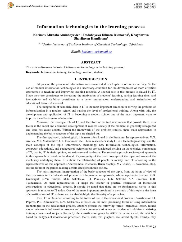 Information Technologies in The Learning Process | PDF