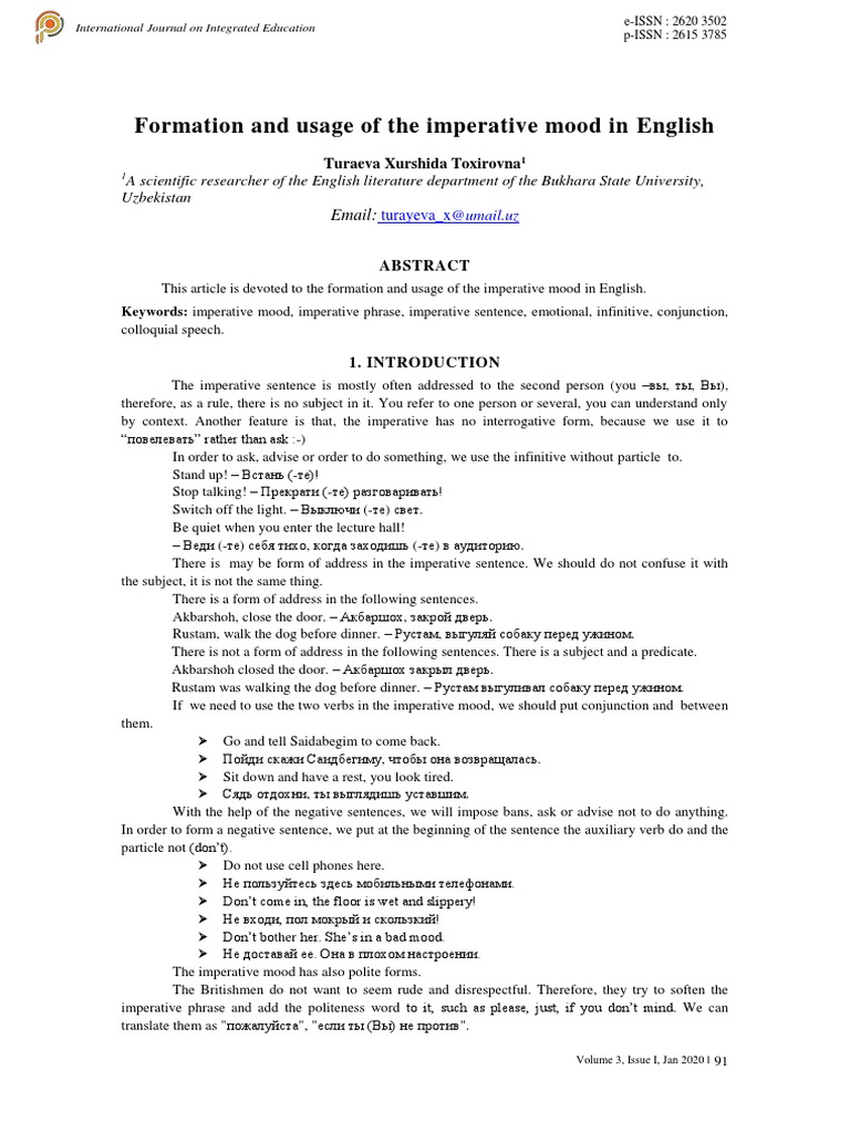 Formation and Usage of The Imperative Mood in English | PDF | Verb ...