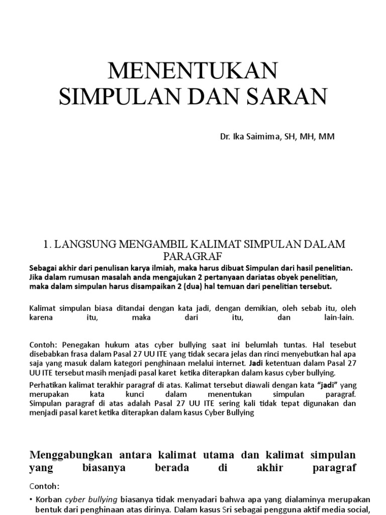 Menentukan Simpulan Dan Saran