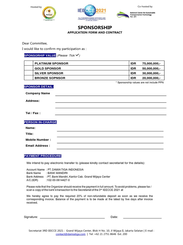 3rd IEECCE 2021 Sponsorship Application | PDF | Invoice | Indonesian Rupiah