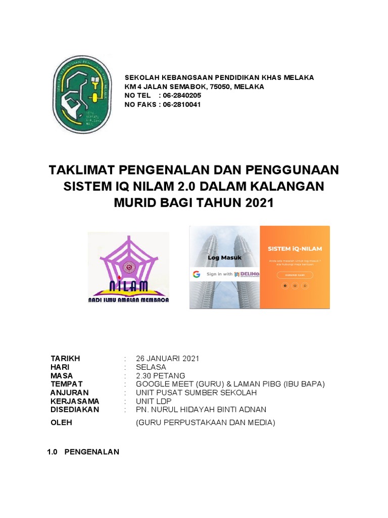 Kertas Kerja Taklimat Sistem Iq Nilam Pdf