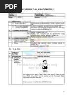 Daily Lesson Plan in Mathematics I: School Grade Level Teacher Learning Area Dates Quarter