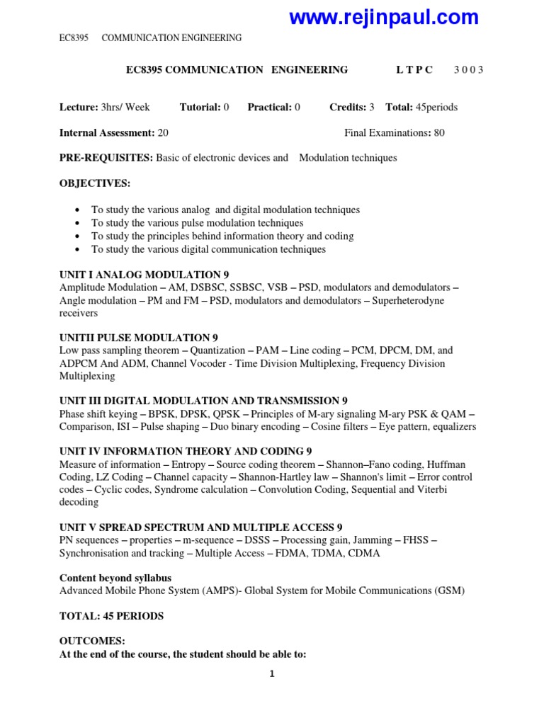 Ec8395 Ce Notes 1 | PDF | Frequency Modulation | Modulation