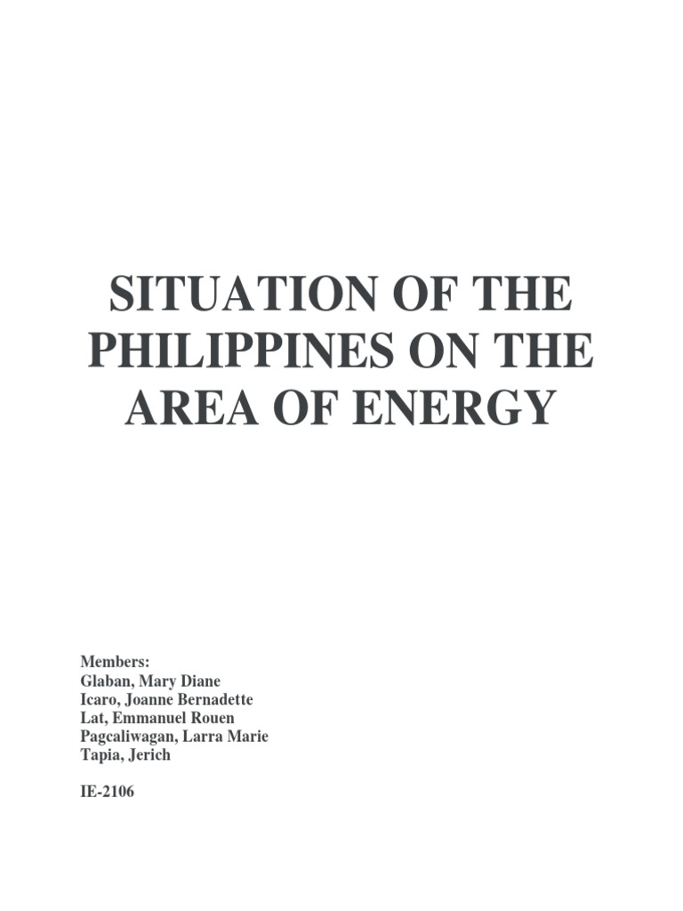 Situation of The Philippines On The Area of Energy PDF Renewable