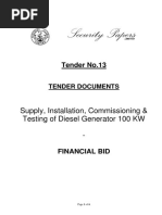 Tender NO.13-Supply, Installation, - Commissioning and Testing of Diesel Generator 100 KW-Financial Bid