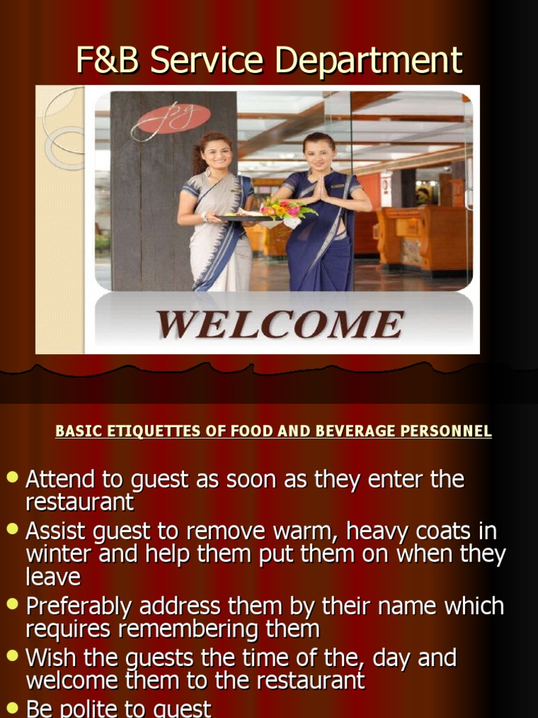 Food and Beverage Department PDF Hygiene Etiquette