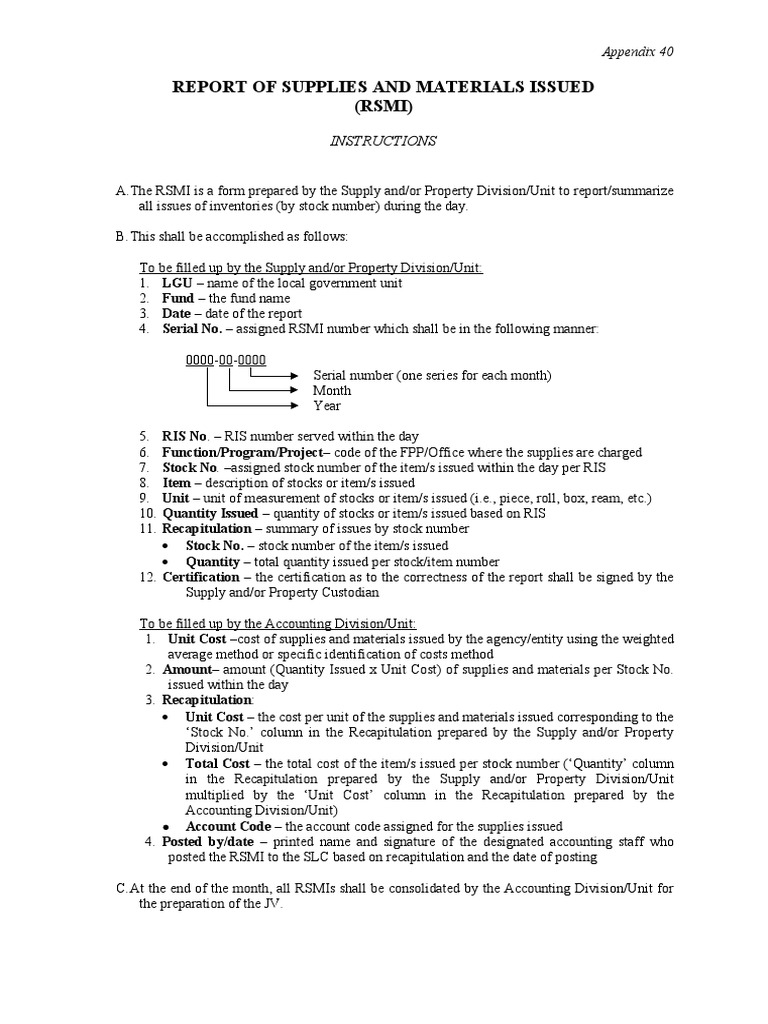 RSMI Instructions for Supplies Reporting | PDF | Business