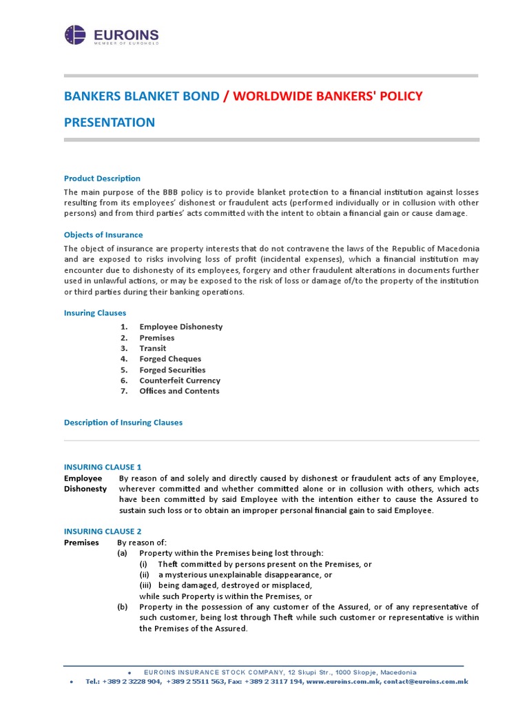 Bankers Blanket Bond Presentation PDF Negotiable Instrument Insurance