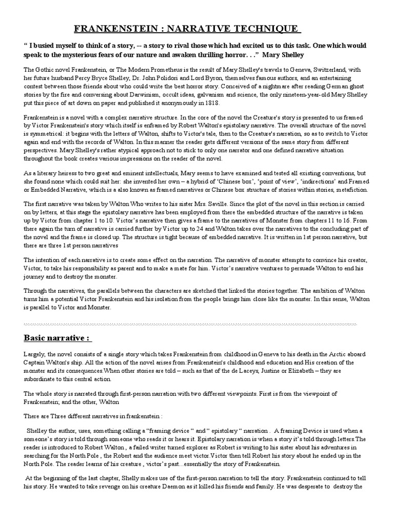 Frankenstein Narrative Technique PDF Frankenstein Narration