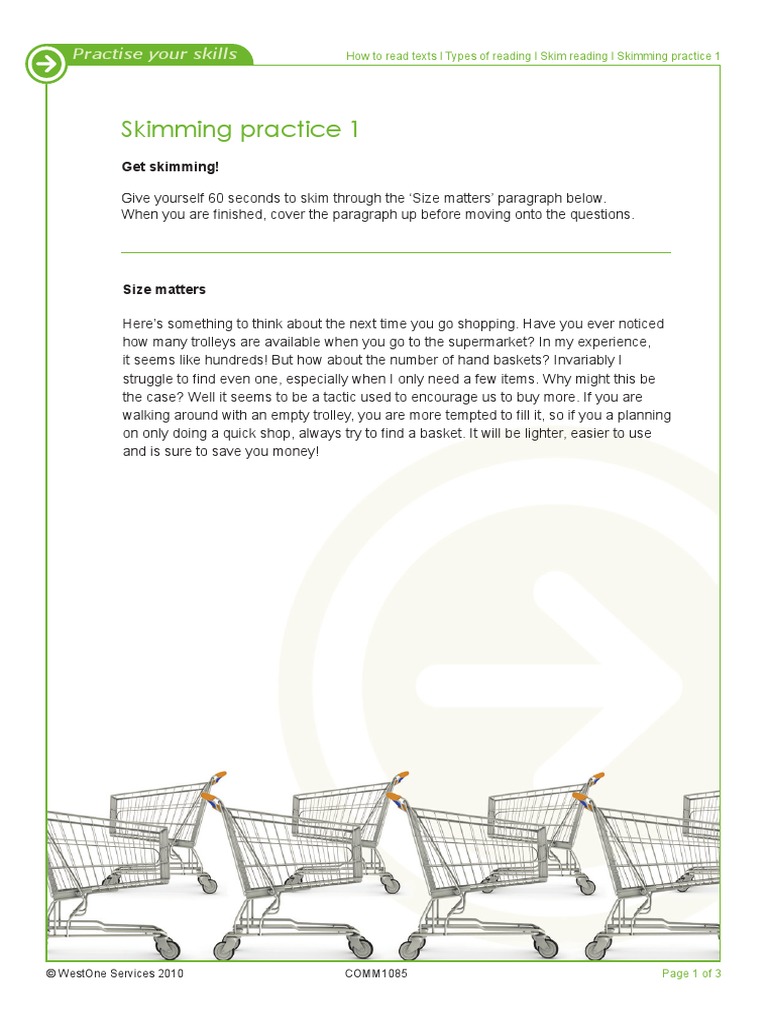 Skimming Practice 1: Practise Your Skills | PDF | Speed Reading ...