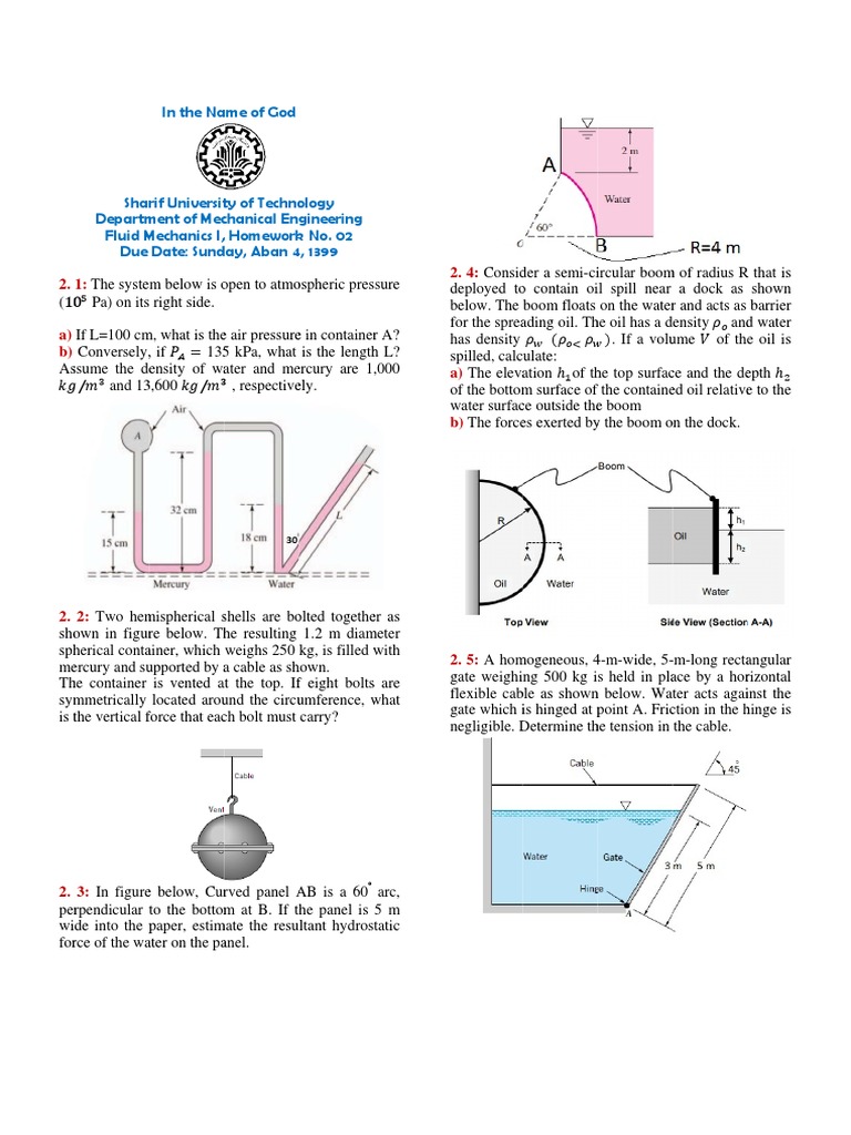 Fluid Mechanics Homework Solutions | PDF | Fluid Mechanics | Pressure