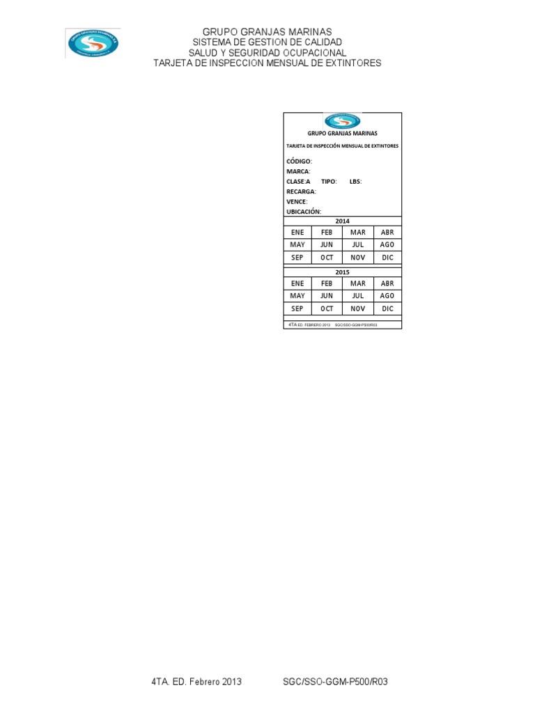 P500-R03 Tarjeta de Inspeccion de Extintores | PDF
