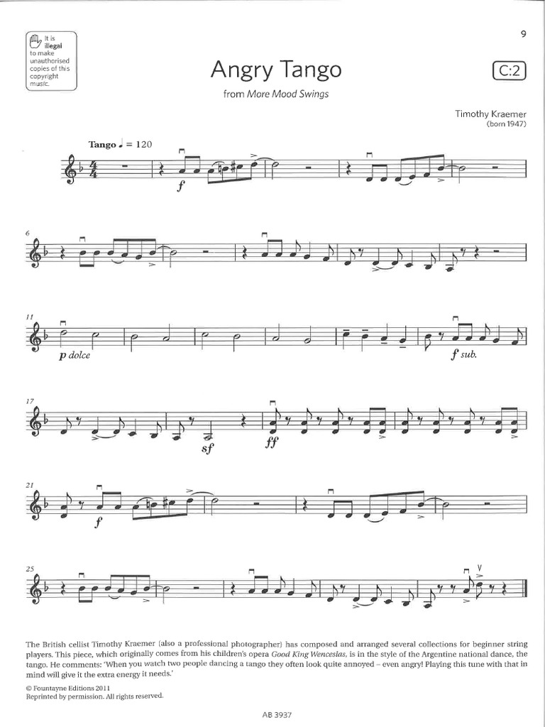 Ritual Kamp Sidelæns ABRSM, Violin, Grade 2, Angry Tango, Page 9 C2 | PDF