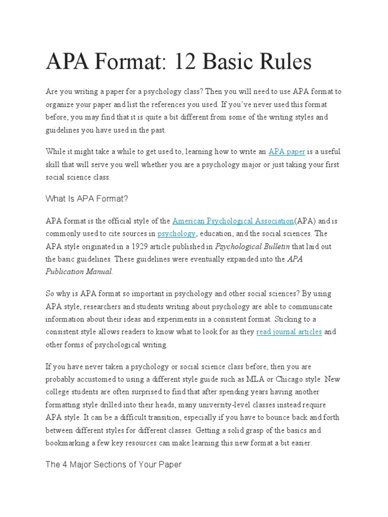 APA Format 12 Basic Rules | PDF