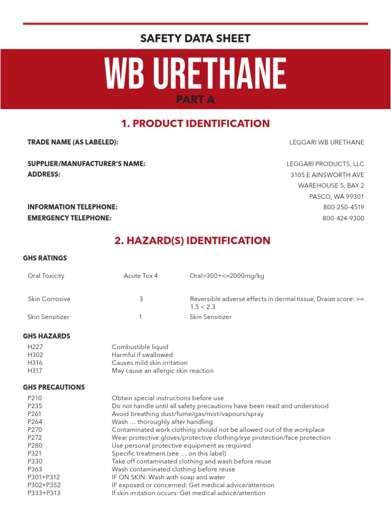 WB Urethane Safety Data Sheet PDF Toxicity Personal Protective Equipment