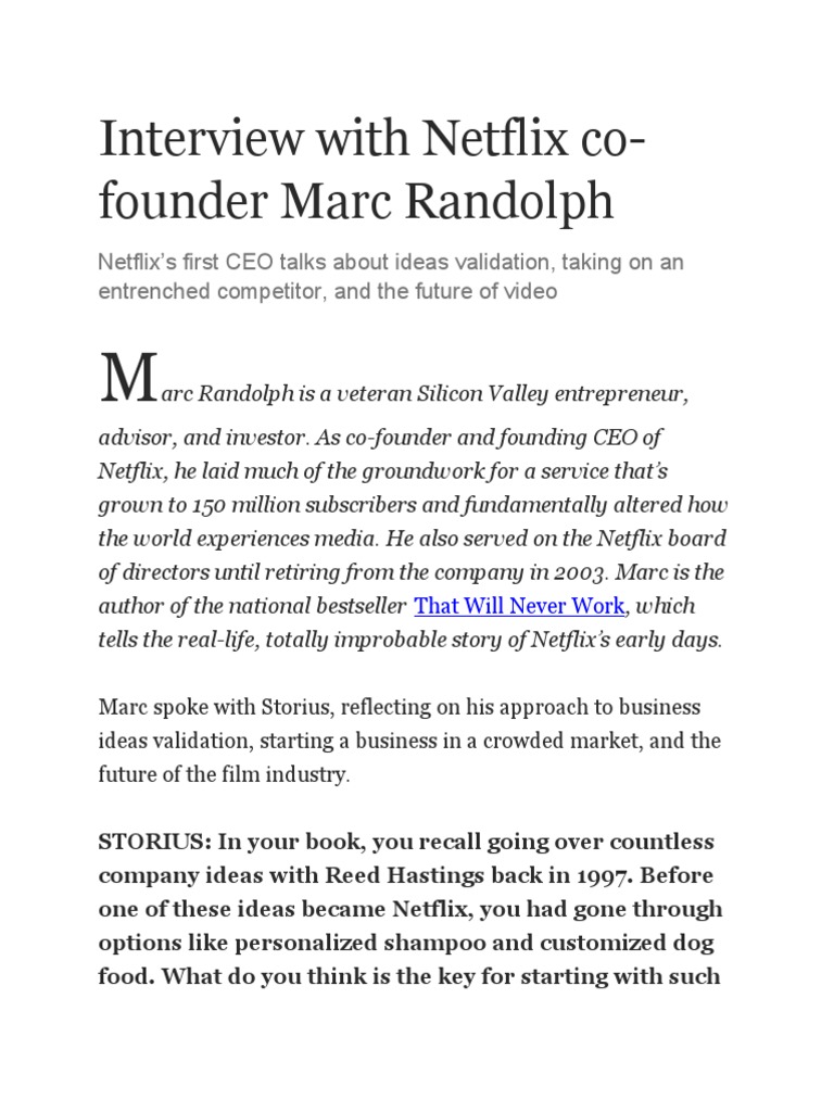 Insights from Netflix Co-Founder Marc Randolph | PDF | Netflix | Business