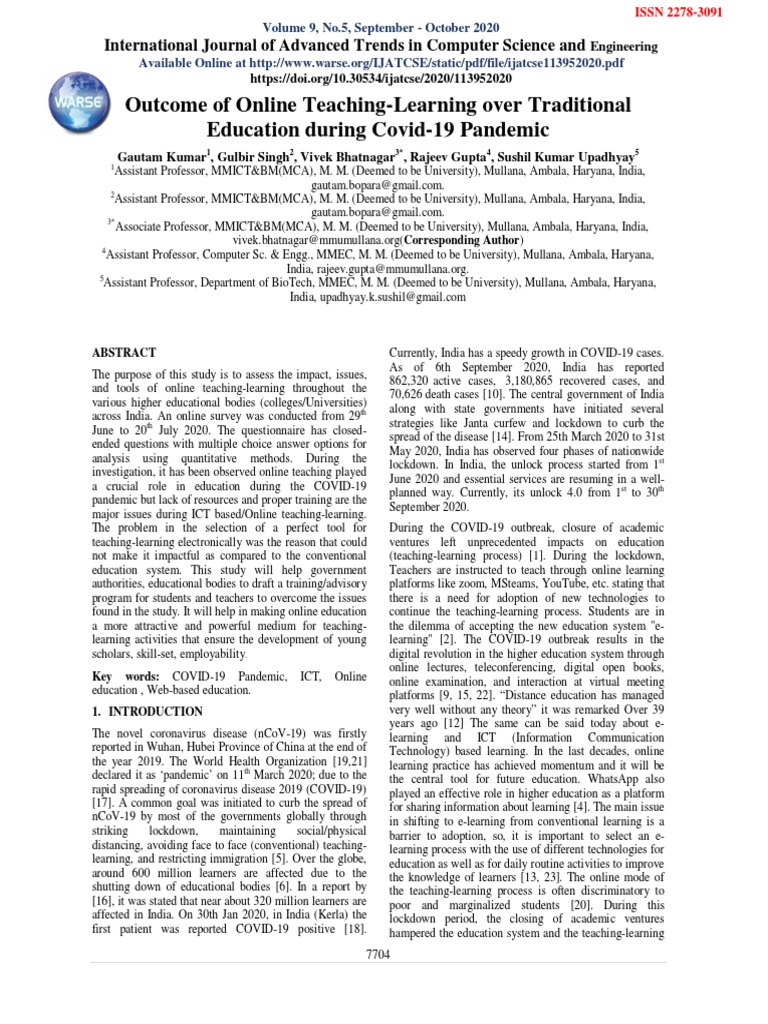 Outcome of Online Teaching Learning Over | PDF | Educational Technology ...
