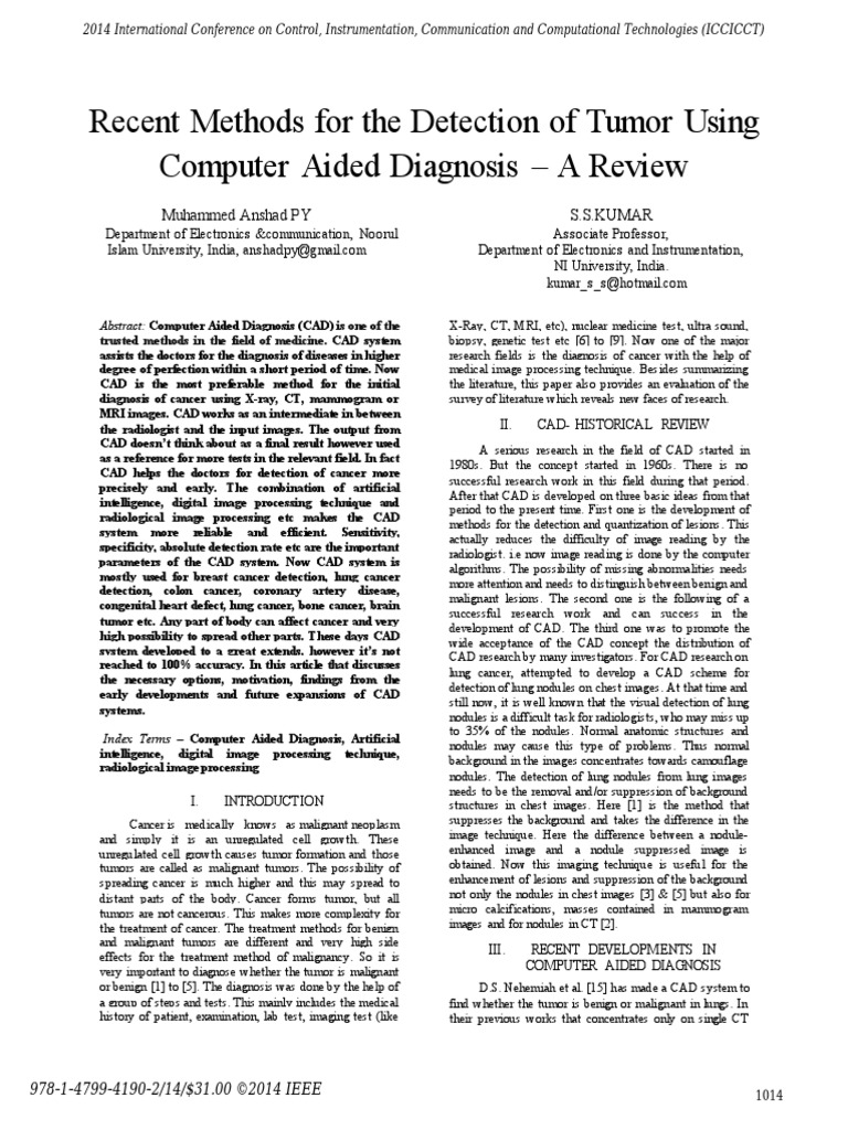 Detection of Tumor Using CAD - A Review | PDF | Support Vector Machine ...