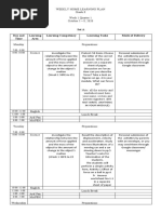 Set A Day and Time Learning Area Learning Competency Learning Tasks Mode of Delivery