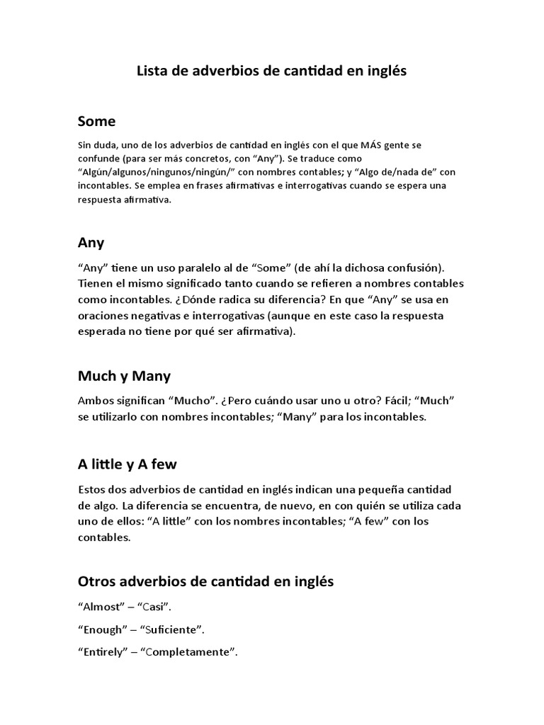 Adverbios de Cantidad en Inglés | PDF | Adverbio | Lingüística
