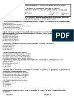 Avaliação de Recuperação Trimestral, Ligações Quimicas, Elementos Quimicos e Classificação Periodica