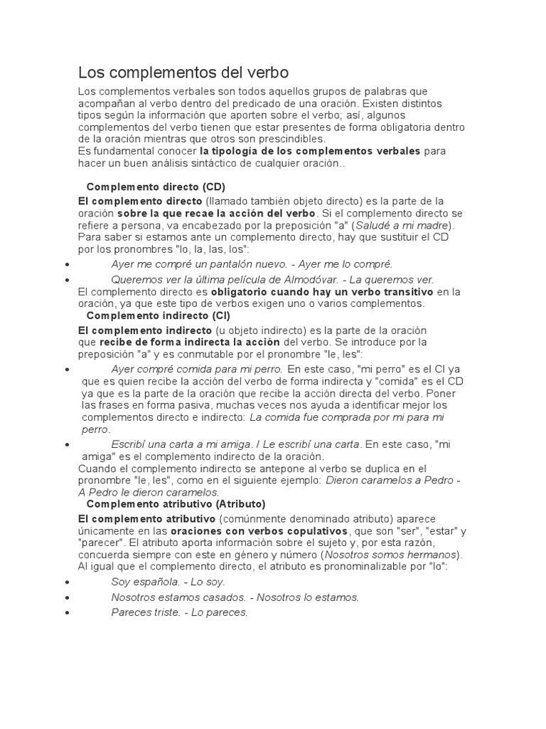 Guía de Complementos Verbales | PDF | Objeto (gramática) | Verbo