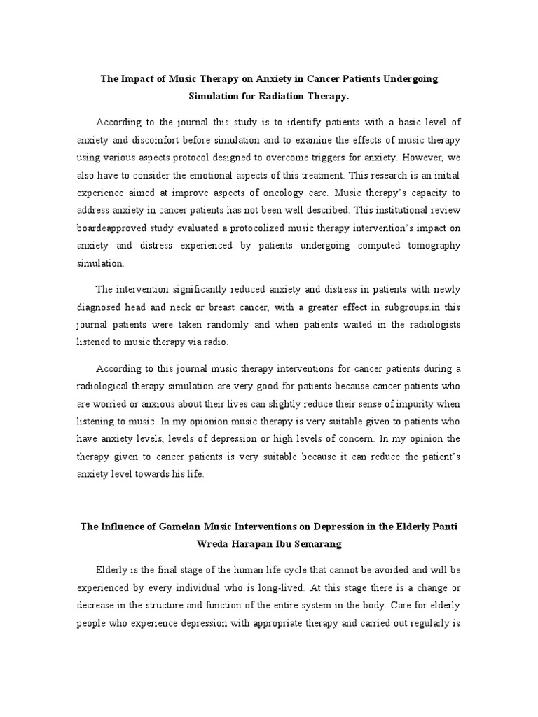 The Impact of Music Therapy On Anxiety in Cancer P | PDF | Generalized ...