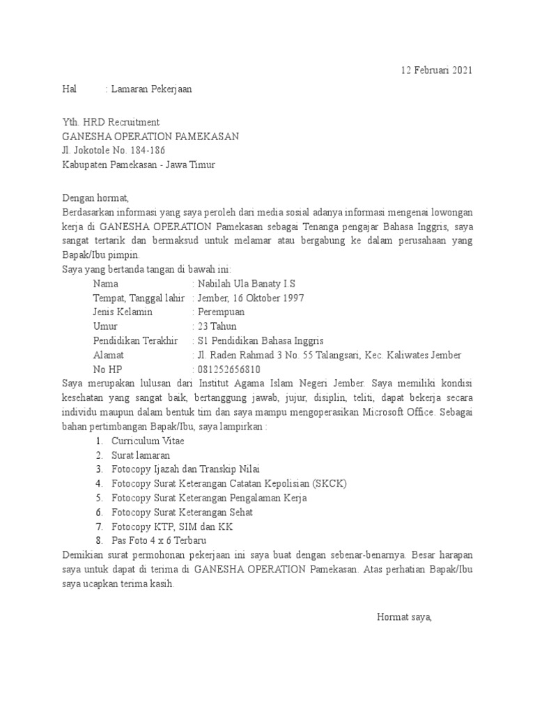 Lamaran Kerja di Ganesha Operation | PDF | Karier & Perkembangan ...
