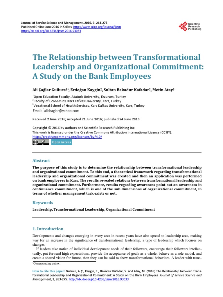 The Relationship Between Transformational Leadership and Organizational ...