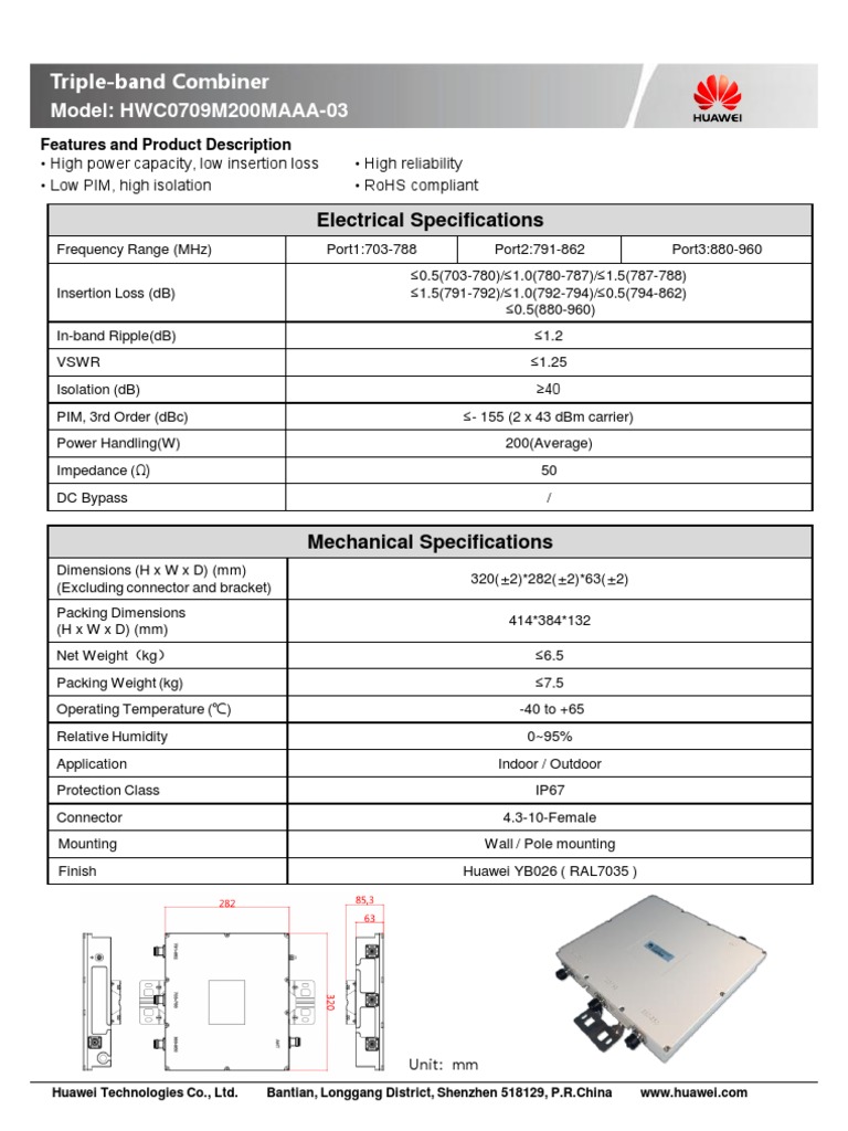 Triple Band Combiner Datasheet V1.1 | PDF | Electronic