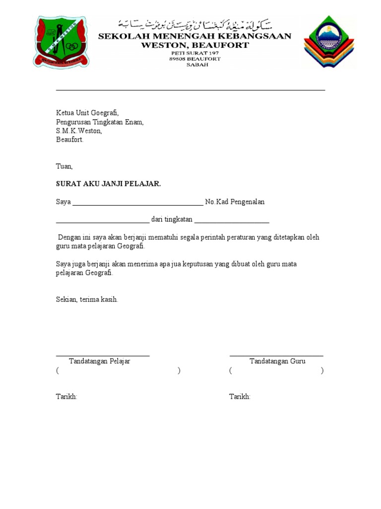 Contoh Surat Aku Janji