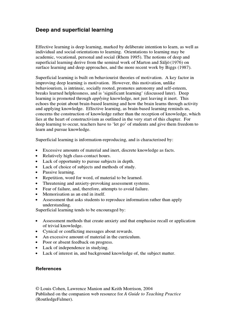 DEEP LEARNING VS SUPERFICIAL LEARNING intelligence overview