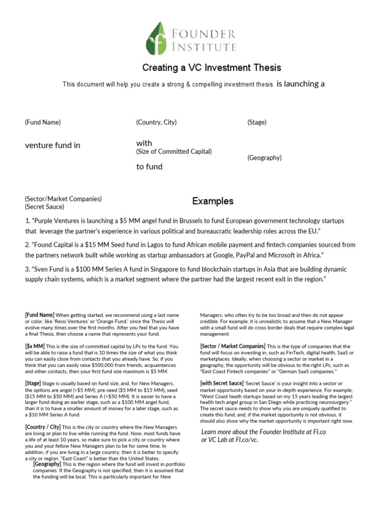 VC Investment Thesis Template VCLAB PDF Venture Capital Corporate