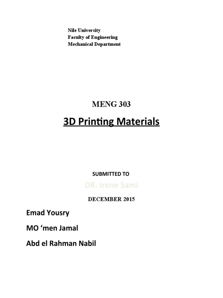 Overview of 3D Printing Materials | PDF | 3 D Printing | 3 D Computer ...