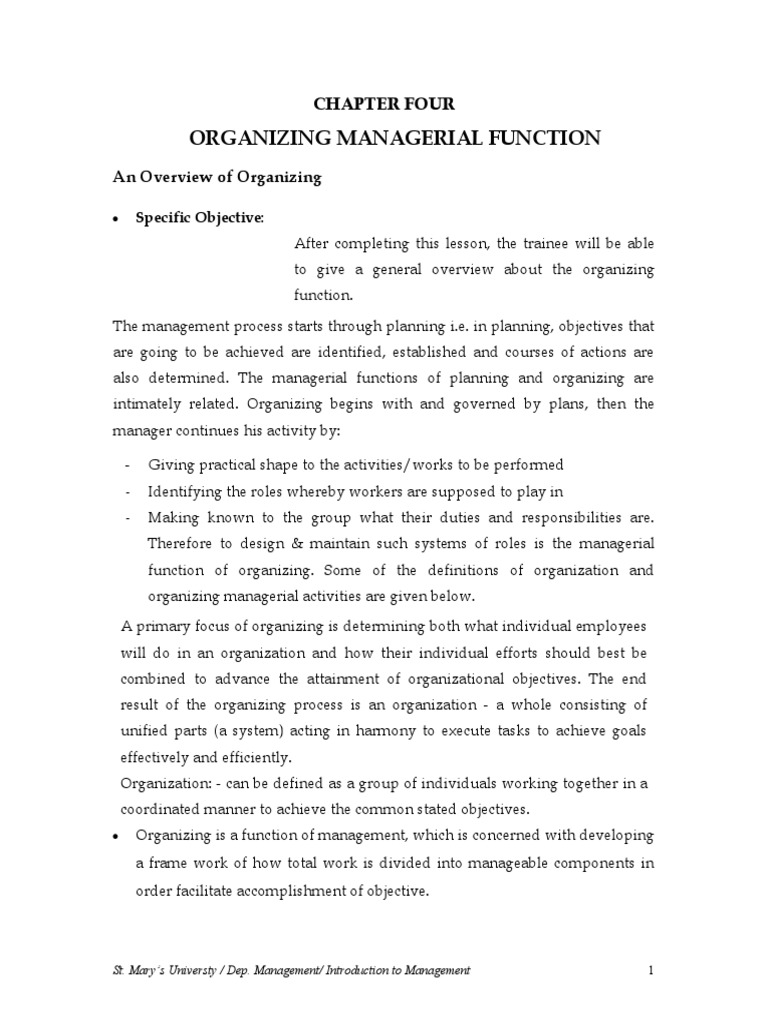 Organizing Function in Management | PDF | Power (Social And Political ...