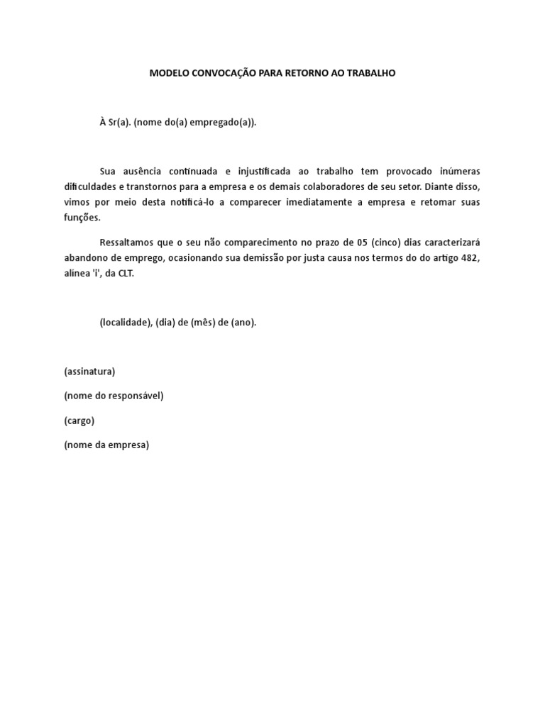 MODELO Carta De Retorno PDF
