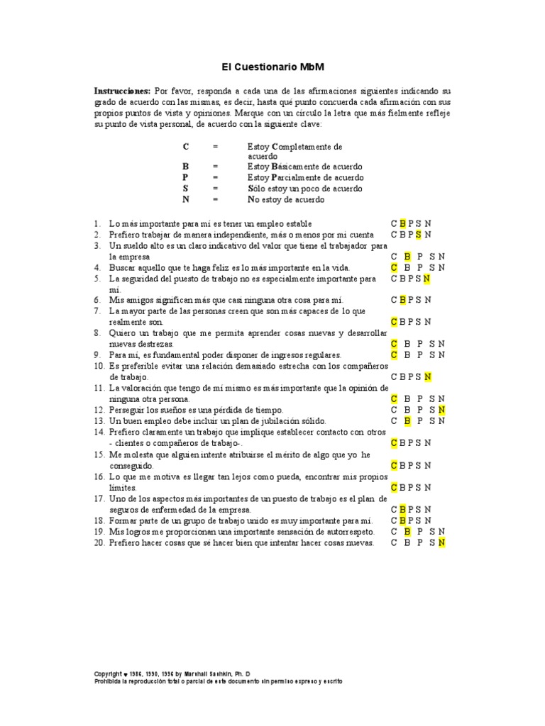 Test Motivacion en El Trabajo | PDF