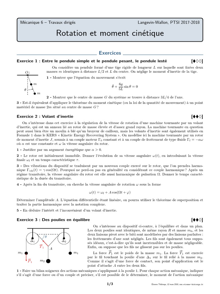 Exercices sur le moment cinétique PDF Moment d'une force Rotation — free download