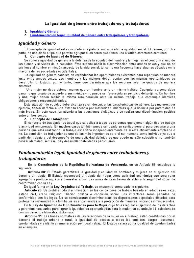 Igualdad de Género Laboral en Venezuela | PDF | Igualdad de género ...